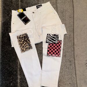 Women's White stretch Jeans with Patchwork